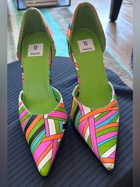 Bakers Multicolor Striped Pointed-Toe Pumps with Green Insole